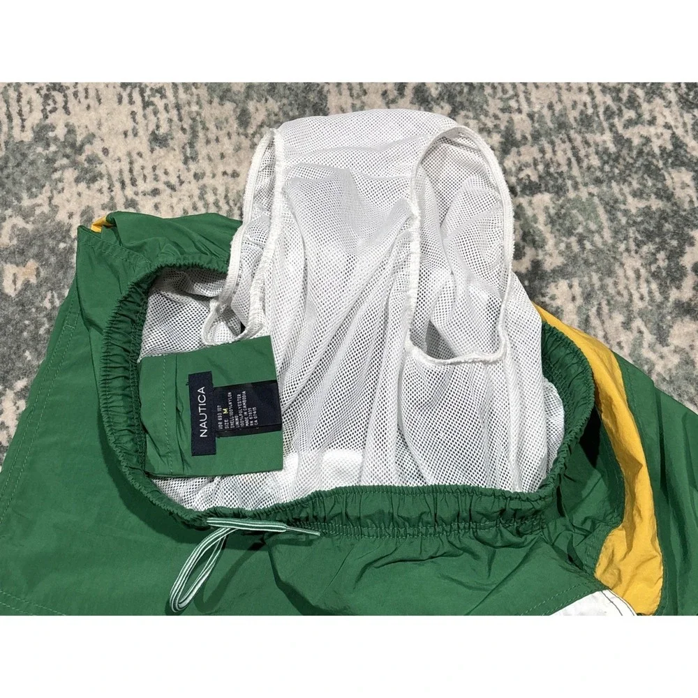 Vintage Nautica N-SS 1983 Swim Trunks Green Colorblock Shorts Men's Size M